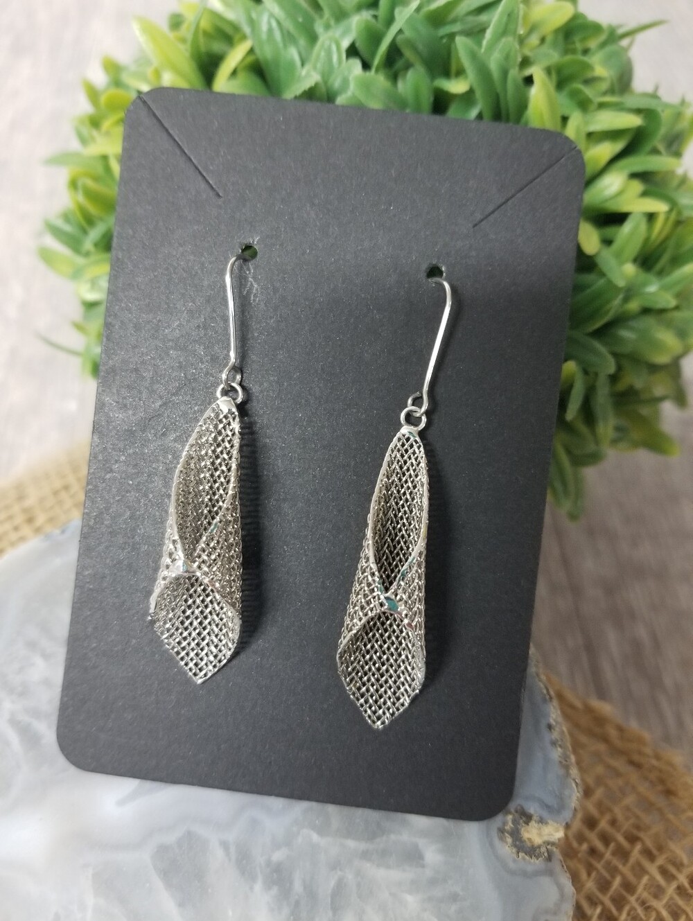 Silvertone Dangle Mesh Earrings